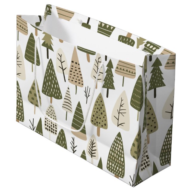 brown and green Christmas Trees  Large Gift Bag (Front Angled)