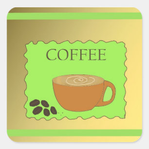 Brown and Green Coffee Sign Square Sticker