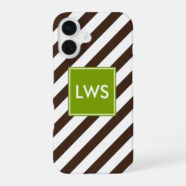 Brown and Green Diagonal Stripes Monogram Iphone Case (Back)