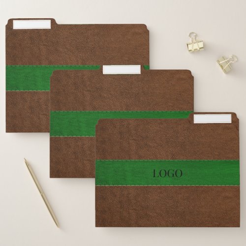 Brown and green faux leather monogram file folder