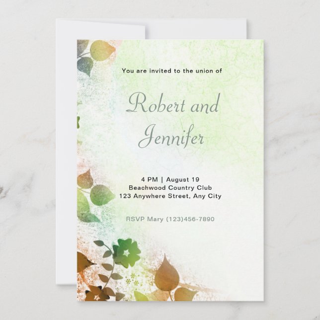 Brown and Green Floral Wedding Invitation (Front)