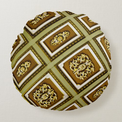 Brown and Green Geometric Ceiling Round Pillow