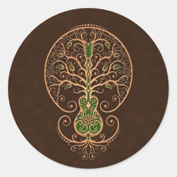 Brown And Green Guitar Tree Of Life Classic Round Sticker by JeffBartels at Zazzle
