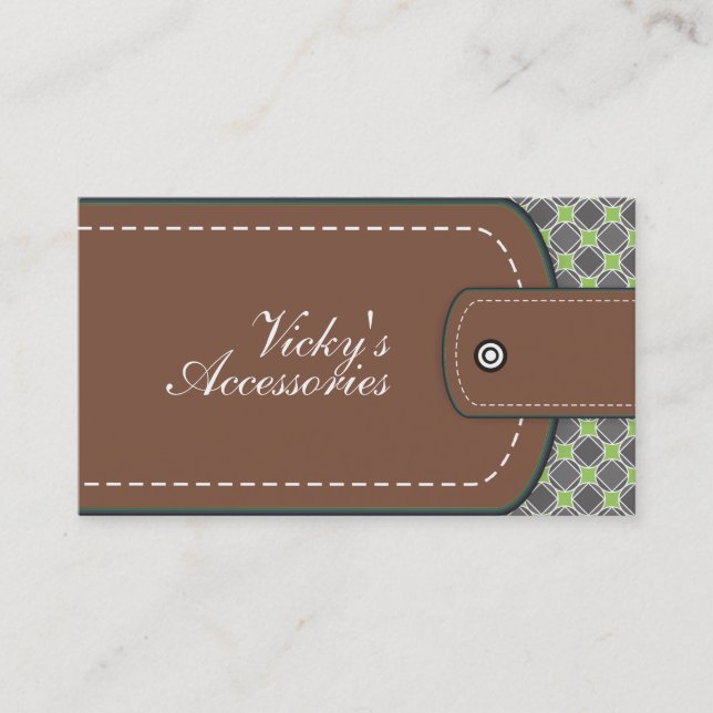Brown and green leather look and pattern business card (Front)
