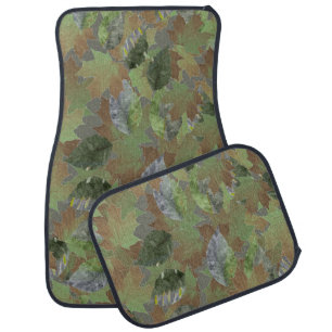 Brown and green leaves camo pattern car floor mats