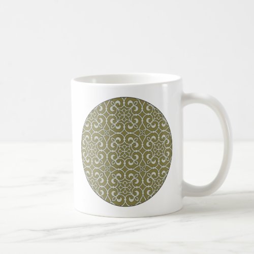 Brown and Green Moroccan Scroll Ornate Pattern Coffee Mug