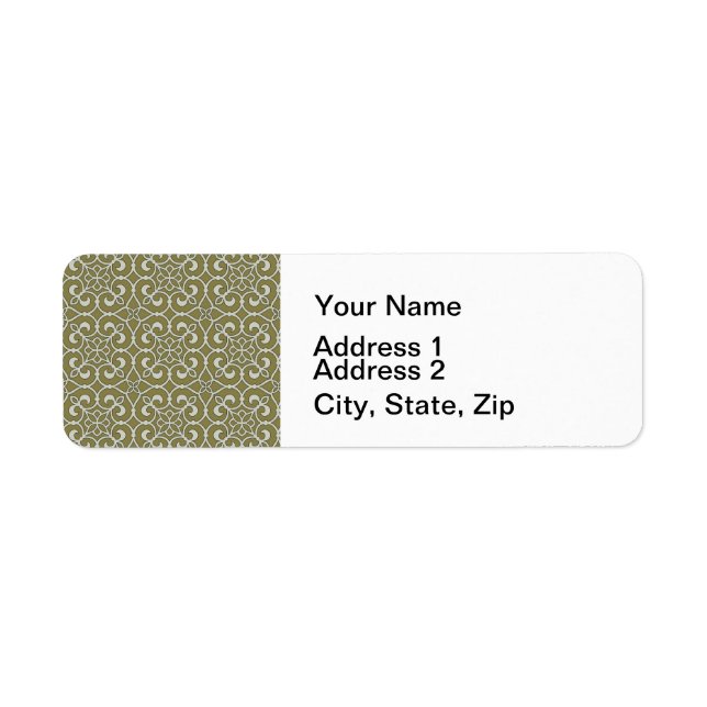 Brown and Green Moroccan Scroll Ornate Pattern Label (Front)