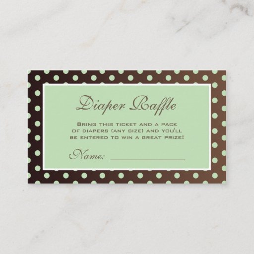 Customizable Brown and Green Polka Dot Diaper Raffle Ticket Business Card Templates
