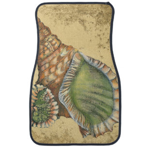 Brown and Green Seashell Car Floor Mat