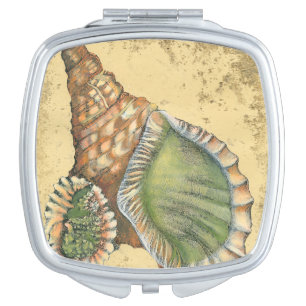Brown and Green Seashell Compact Mirror