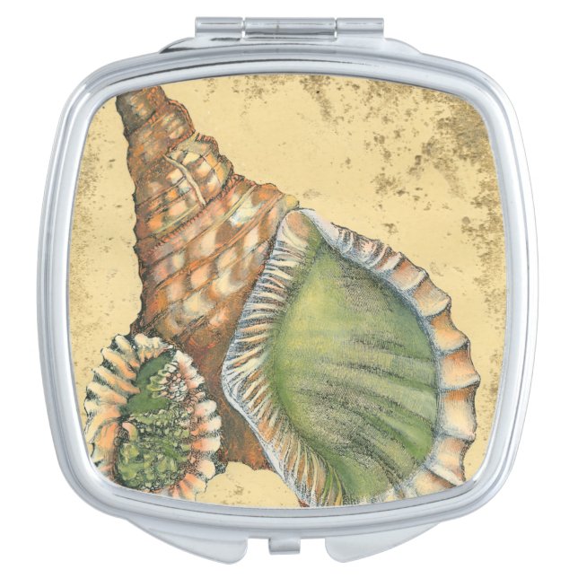Brown and Green Seashell Compact Mirror (Front)