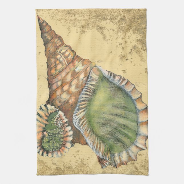 Brown and Green Seashell Kitchen Towel (Vertical)