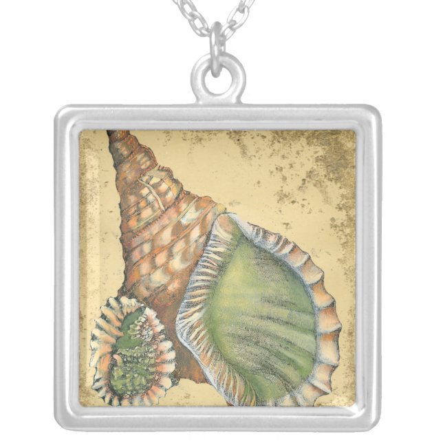 Brown and Green Seashell Silver Plated Necklace (Front)