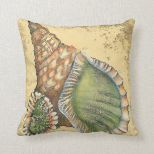Brown and Green Seashell Throw Pillow