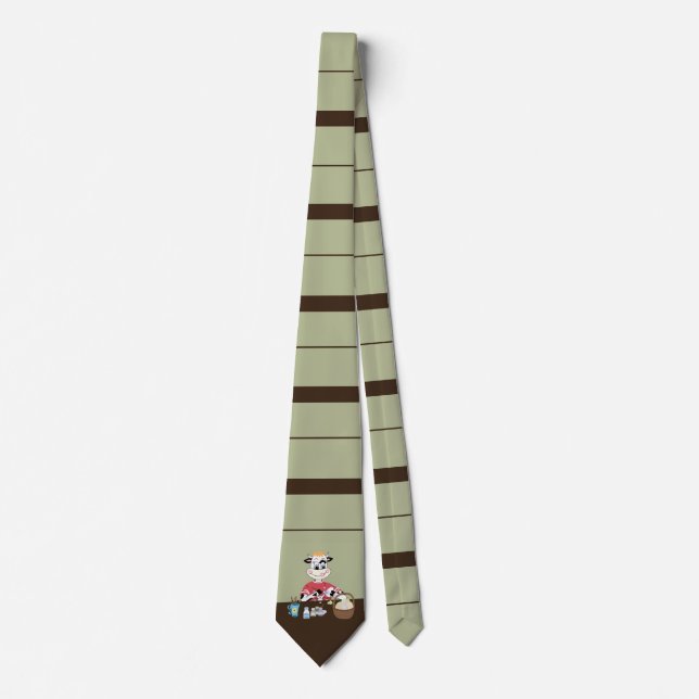 Brown and green stripes Easter cartoon tie (Front)