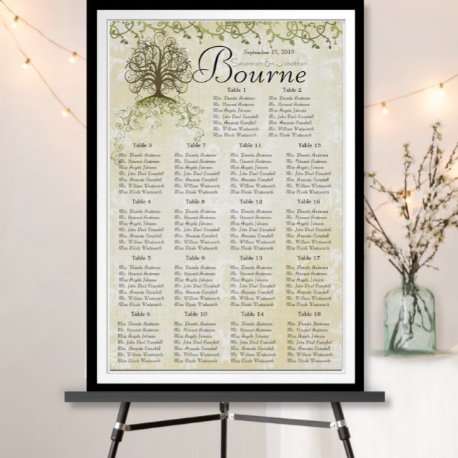 Brown and Green Swirl Tree Reception Seating Chart (Creator Uploaded)
