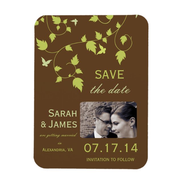 Brown and green vines savethe date magnet (Vertical)