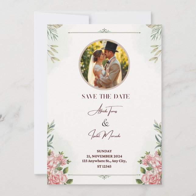 Brown and green watercolour  invitation (Front)