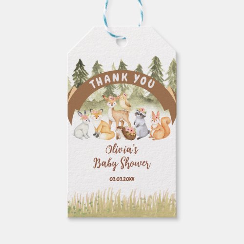 Brown And Green Woodland Animals Baby Shower Gift Tags