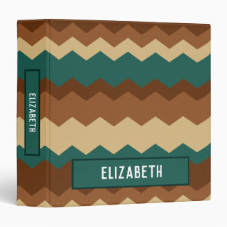 Brown and Green Zig Zag Chevron Patterned 3 Ring Binder