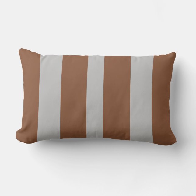 Brown and grey lines stripes lumbar pillow (Front)