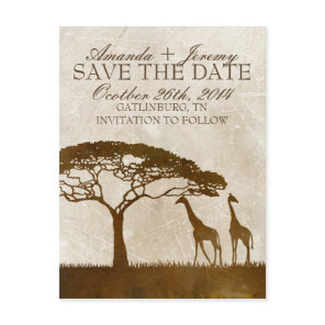 Brown and Ivory African Giraffe Save The Date Announcement Postcard