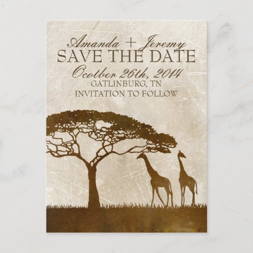 Brown and Ivory African Giraffe Save The Date Announcement Postcard