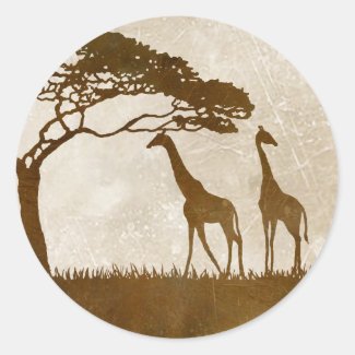 Brown and Ivory African Giraffe Wedding Classic Round Sticker