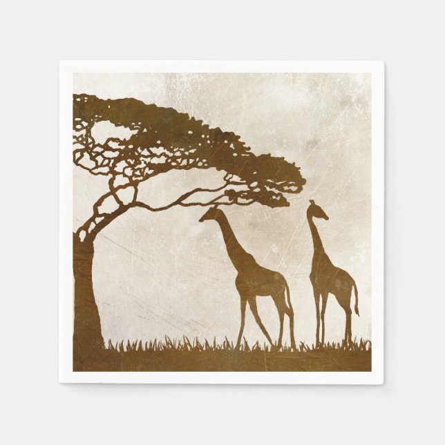 Brown and Ivory African Giraffe Wedding Paper Napkins (Front)