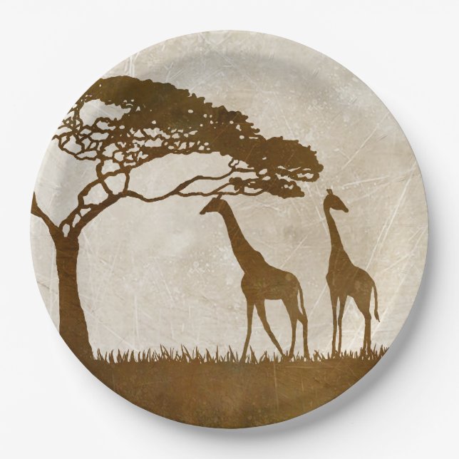 Brown and Ivory African Giraffe Wedding Paper Plates (Front)
