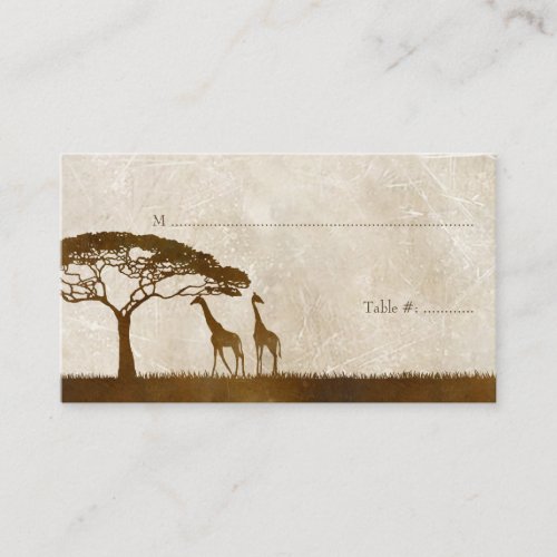 Brown and Ivory African Giraffe Wedding Place card