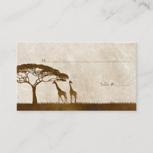 Customizable Brown and Ivory African Giraffe Wedding Place card Business Card Templates