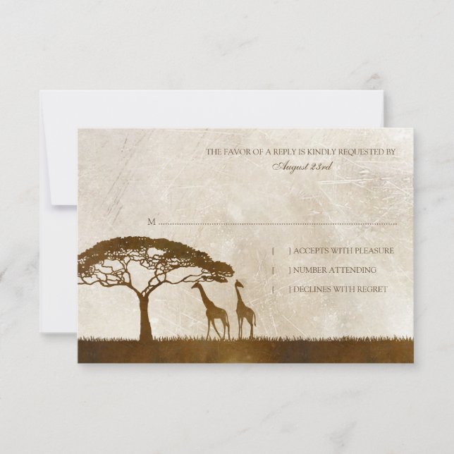 Brown and Ivory African Giraffe Wedding rsvp (Front)