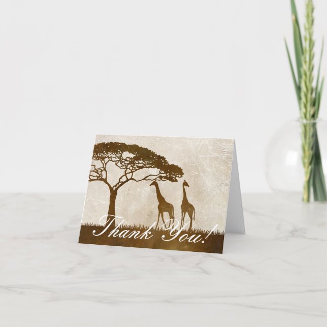 Brown and Ivory African Giraffe Wedding Thank You (Front)