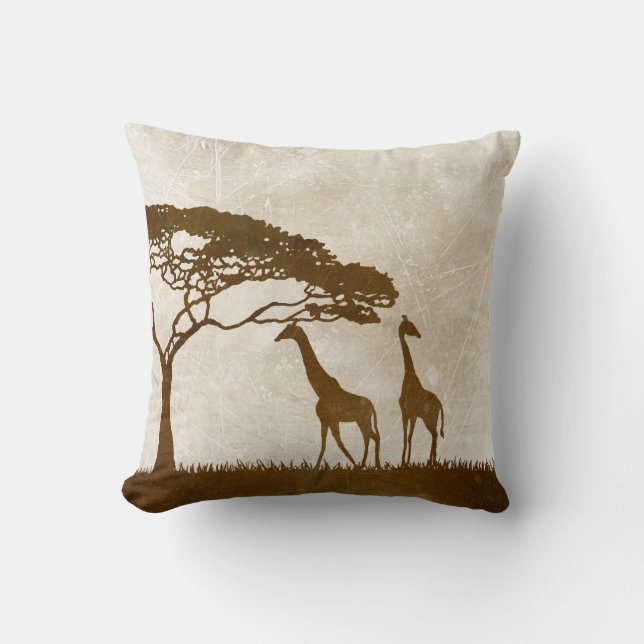Brown and Ivory African Giraffe Wedding Throw Pillow (Front)