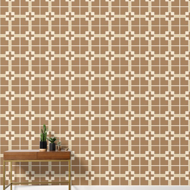 Brown and ivory crosses small pattern wallpaper  (Hallway)