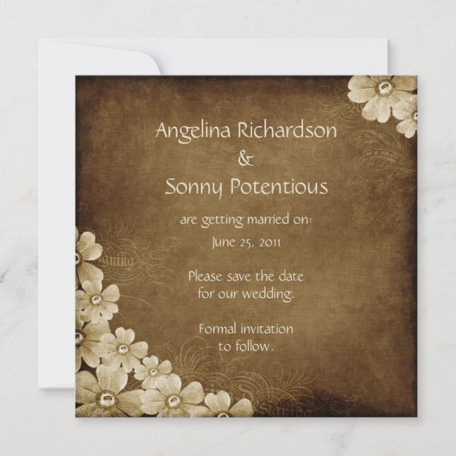 Brown and Ivory Floral Save The Date (Front)