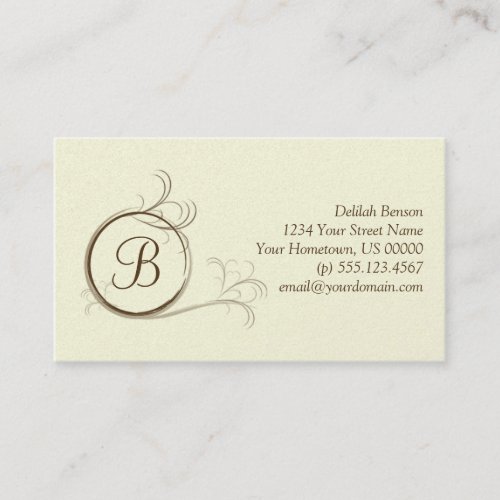 Brown and Ivory Pearlized Monogram Business Card
