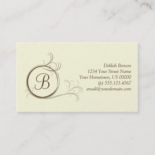 Customizable Brown and Ivory Pearlized Monogram Business Card