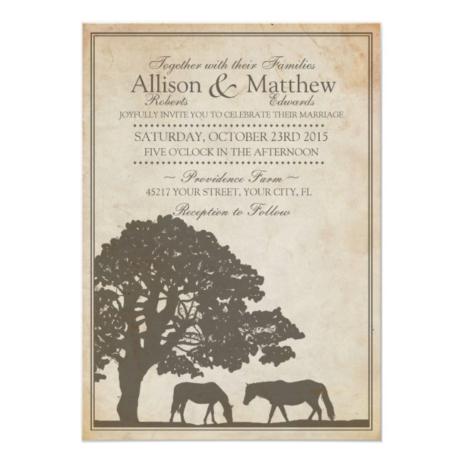 Brown and Ivory Vintage Horse Farm Wedding Invitation