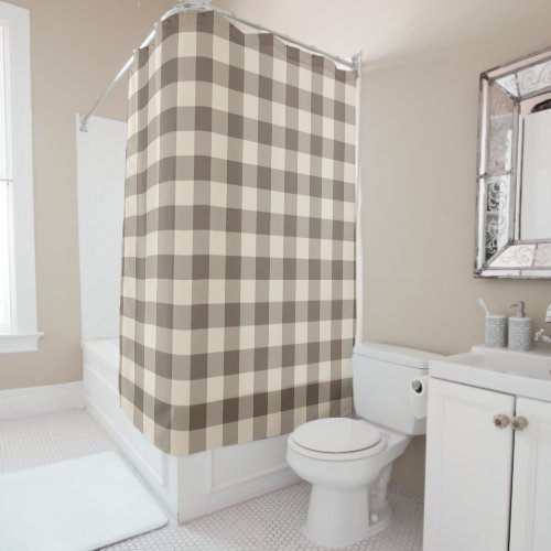 Brown and Khaki Gingham Checked Pattern Shower Curtain