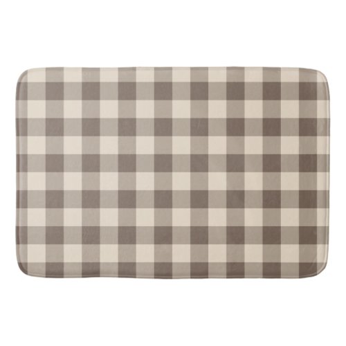 Brown and Khaki Gingham Pattern Bath Mat