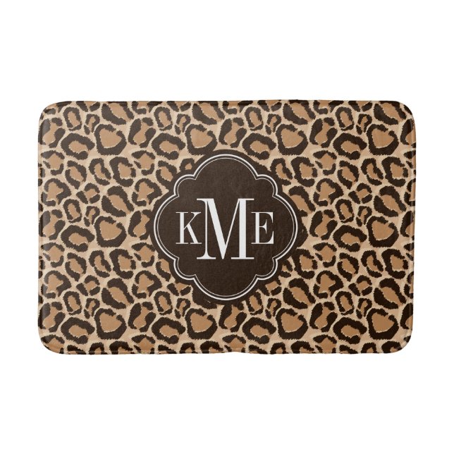Brown and Leopard Print Custom Monogram Bathroom Mat (Front)
