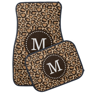 Brown and Leopard Print Custom Monogram Car Mat