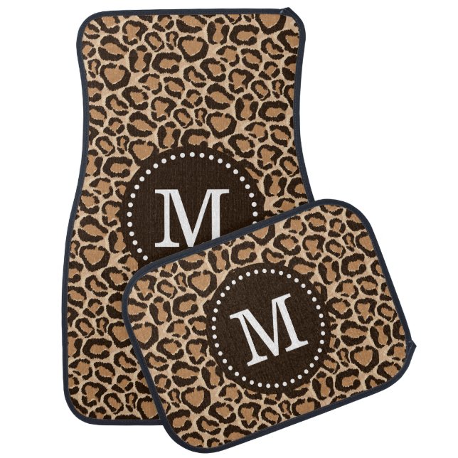 Brown and Leopard Print Custom Monogram Car Mat (Set)