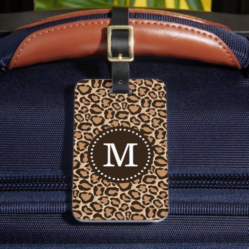 Brown and Leopard Print Custom Monogram Luggage Tag