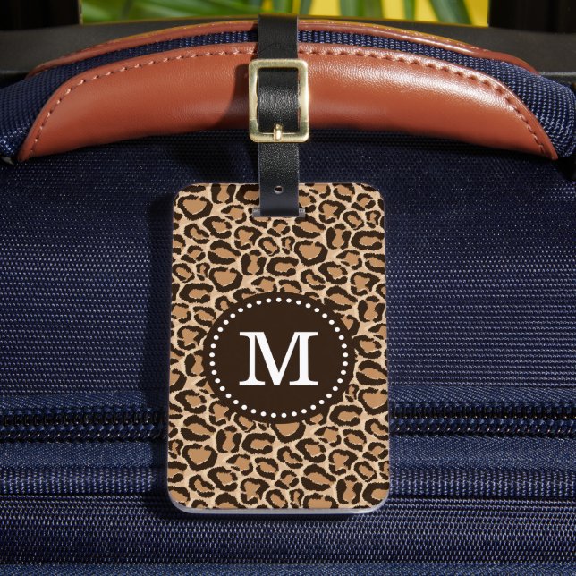 Brown and Leopard Print Custom Monogram Luggage Tag (Front Insitu 2)