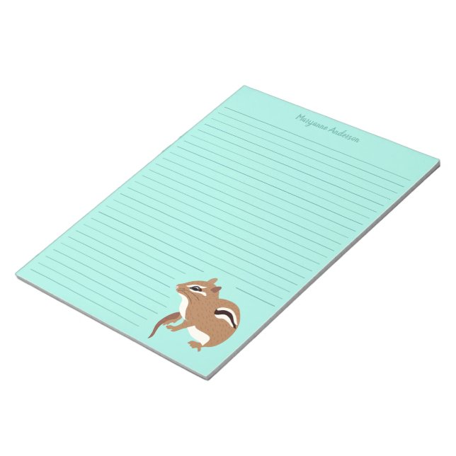 Brown and Mint Green Chipmunk Lovers Personalized Notepad (Angled)