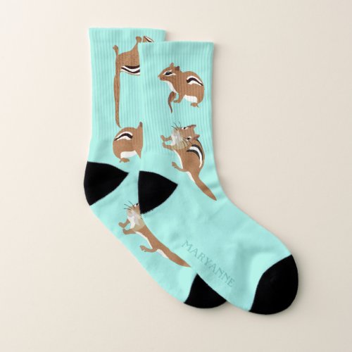Brown and Mint Green Chipmunk Lovers Personalized Socks