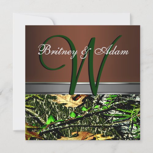 Brown and Mossy Green Camo Wedding Invitations